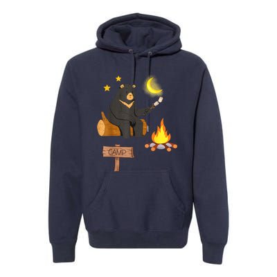 Cute Bear Enjoying Camping And Vacation With Fire Premium Hoodie