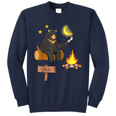 Cute Bear Enjoying Camping And Vacation With Fire Tall Sweatshirt