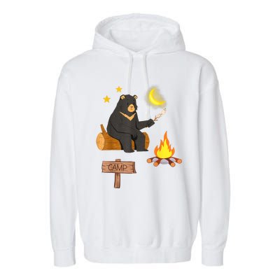 Cute Bear Enjoying Camping And Vacation With Fire Garment-Dyed Fleece Hoodie