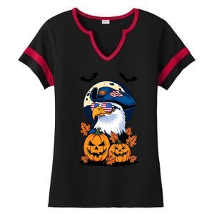 Cute Bald Eagle Witch Halloween Pumpkin Eagle Lover Ladies Halftime Notch Neck Tee