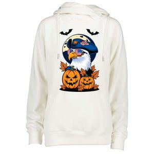 Cute Bald Eagle Witch Halloween Pumpkin Eagle Lover Womens Funnel Neck Pullover Hood