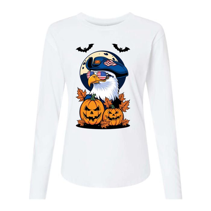 Cute Bald Eagle Witch Halloween Pumpkin Eagle Lover Womens Cotton Relaxed Long Sleeve T-Shirt