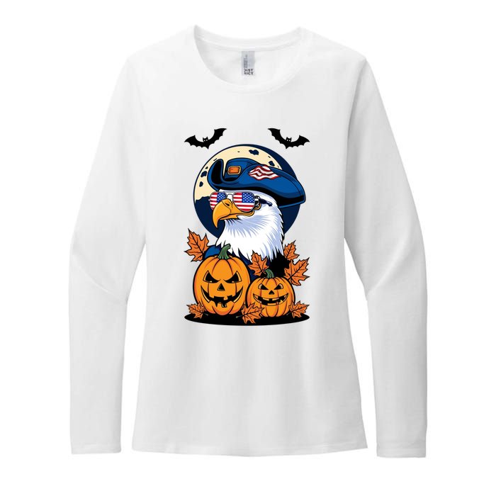 Cute Bald Eagle Witch Halloween Pumpkin Eagle Lover Womens CVC Long Sleeve Shirt