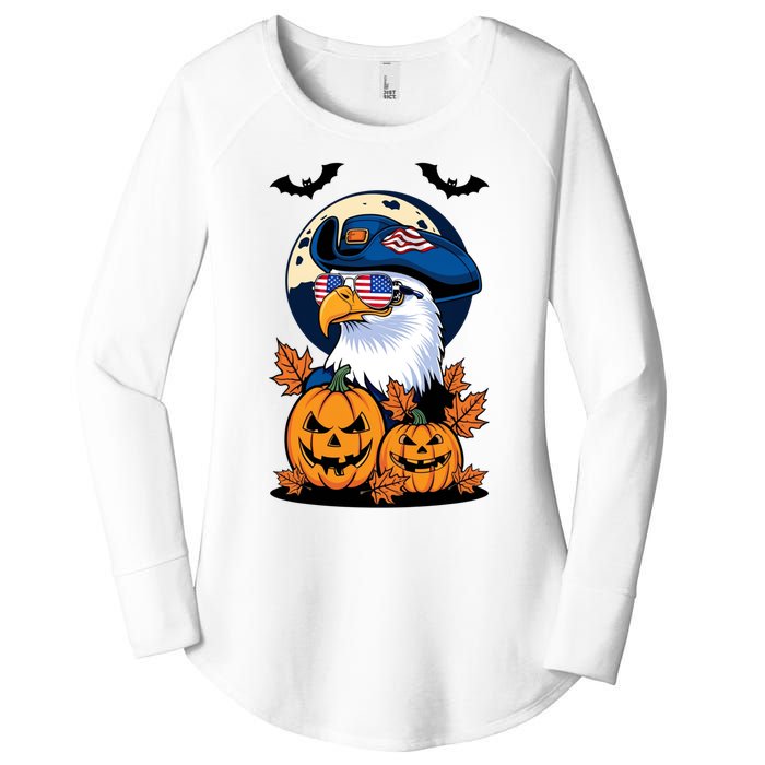 Cute Bald Eagle Witch Halloween Pumpkin Eagle Lover Women's Perfect Tri Tunic Long Sleeve Shirt