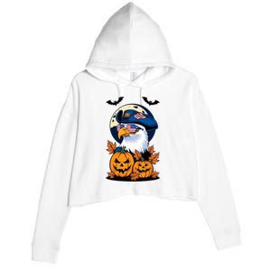 Cute Bald Eagle Witch Halloween Pumpkin Eagle Lover Crop Fleece Hoodie