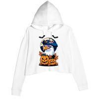 Cute Bald Eagle Witch Halloween Pumpkin Eagle Lover Crop Fleece Hoodie