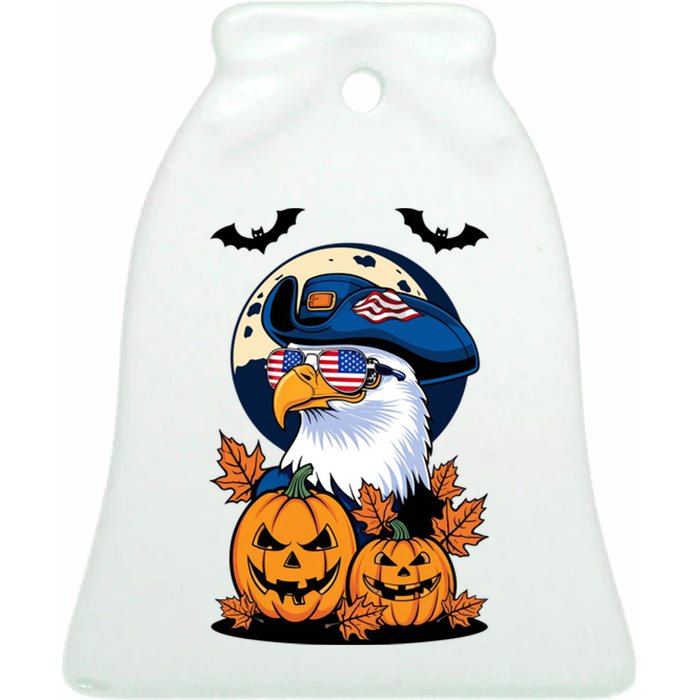 Cute Bald Eagle Witch Halloween Pumpkin Eagle Lover Ceramic Bell Ornament