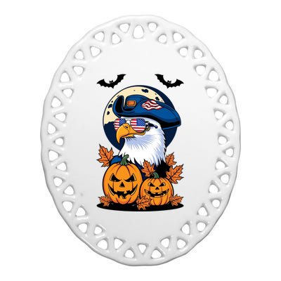 Cute Bald Eagle Witch Halloween Pumpkin Eagle Lover Ceramic Oval Ornament