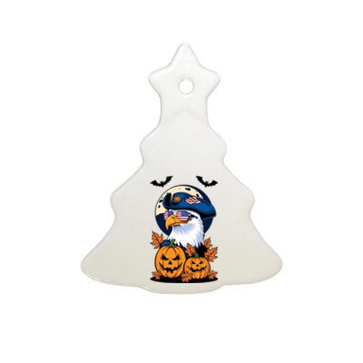 Cute Bald Eagle Witch Halloween Pumpkin Eagle Lover Ceramic Tree Ornament