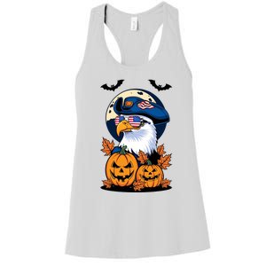 Cute Bald Eagle Witch Halloween Pumpkin Eagle Lover Women's Racerback Tank