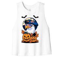 Cute Bald Eagle Witch Halloween Pumpkin Eagle Lover Women's Racerback Cropped Tank