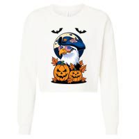 Cute Bald Eagle Witch Halloween Pumpkin Eagle Lover Cropped Pullover Crew