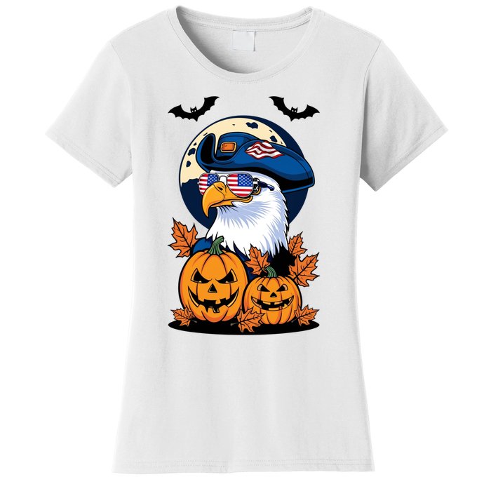 Cute Bald Eagle Witch Halloween Pumpkin Eagle Lover Women's T-Shirt