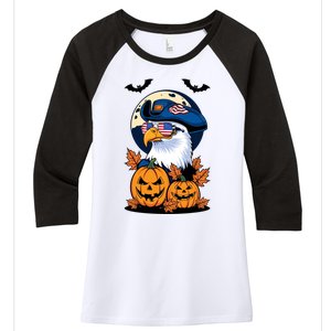 Cute Bald Eagle Witch Halloween Pumpkin Eagle Lover Women's Tri-Blend 3/4-Sleeve Raglan Shirt