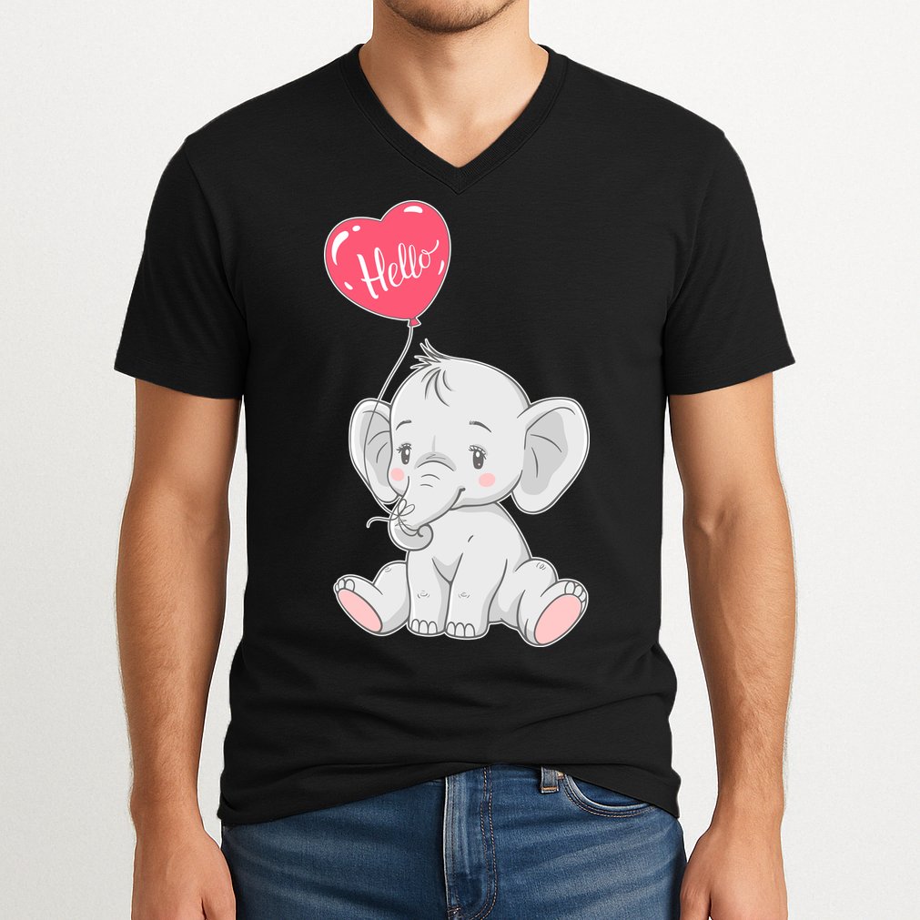 Cute Baby Elephant With Balloon V-Neck T-Shirt