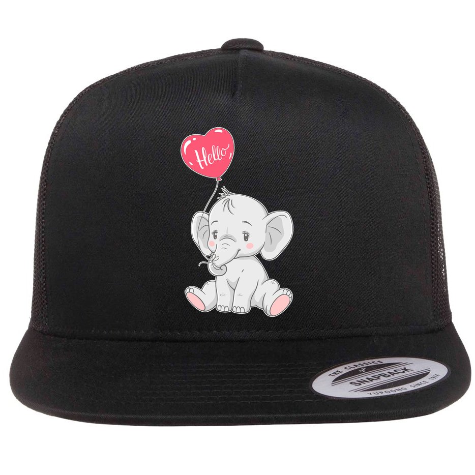 Cute Baby Elephant With Balloon Flat Bill Trucker Hat