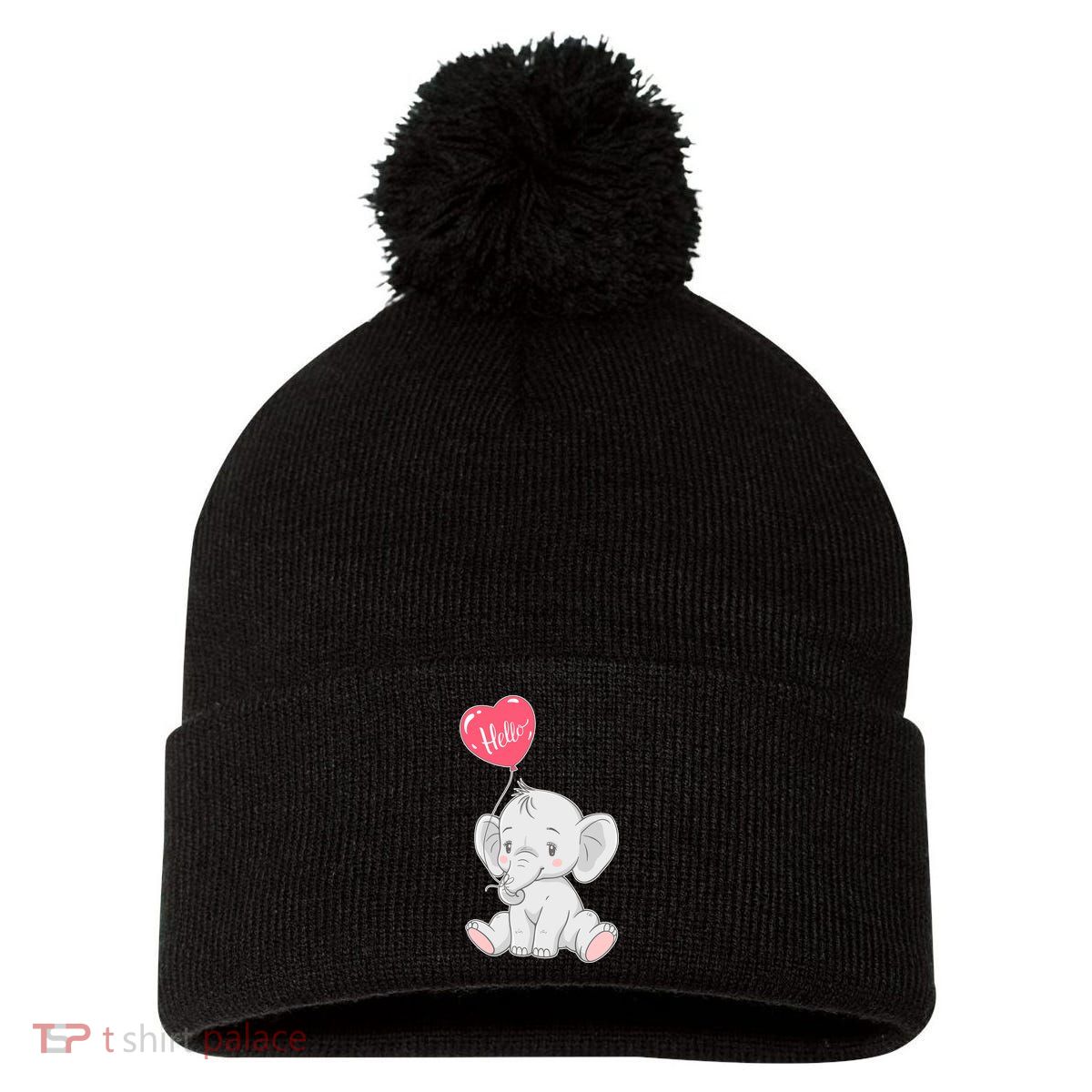 Cute Baby Elephant With Balloon Pom Pom 12in Knit Beanie