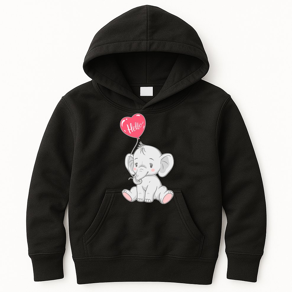 Cute Baby Elephant With Balloon Kids Hoodie