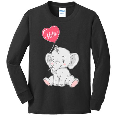 Cute Baby Elephant With Balloon Kids Long Sleeve Shirt