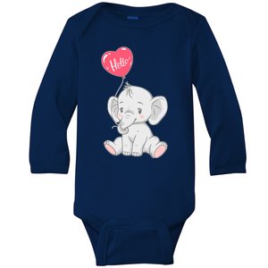 Cute Baby Elephant With Balloon Baby Long Sleeve Bodysuit