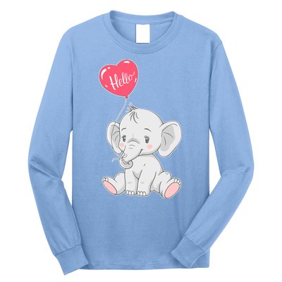 Cute Baby Elephant With Balloon Long Sleeve Shirt
