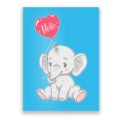 Cute Baby Elephant With Balloon Poster