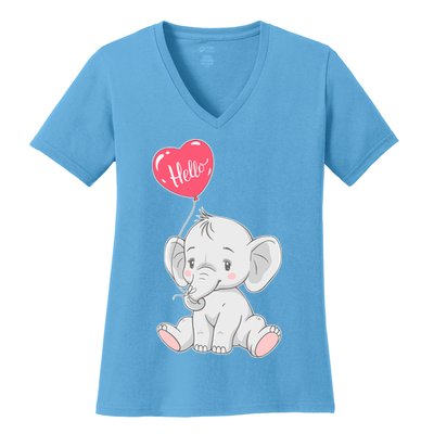 Cute Baby Elephant With Balloon Women's V-Neck T-Shirt