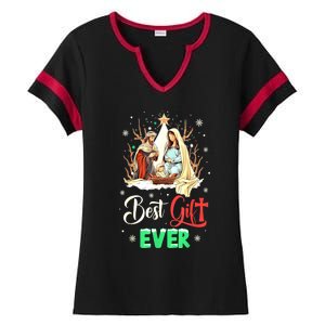 Christian Best Ever Christmas Cool Jesus Nativity Scene Xmas Gift Ladies Halftime Notch Neck Tee