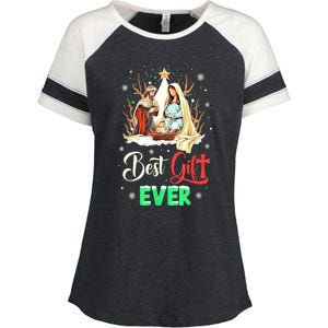 Christian Best Ever Christmas Cool Jesus Nativity Scene Xmas Gift Enza Ladies Jersey Colorblock Tee