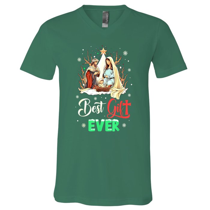 Christian Best Ever Christmas Cool Jesus Nativity Scene Xmas Gift V-Neck T-Shirt