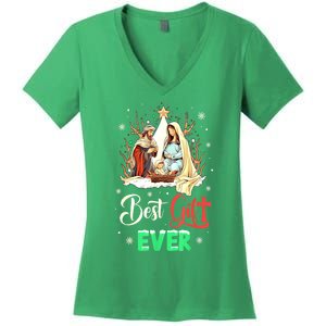 Christian Best Ever Christmas Cool Jesus Nativity Scene Xmas Gift Women's V-Neck T-Shirt