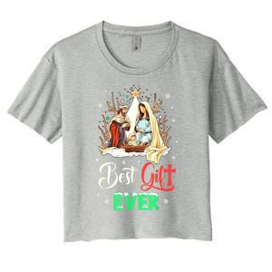 Christian Best Ever Christmas Cool Jesus Nativity Scene Xmas Gift Women's Crop Top Tee