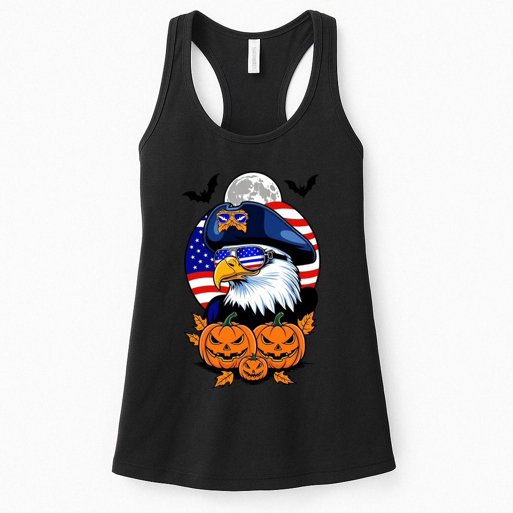 Cute Bald Eagle Witch Halloween Pumpkin Eagle Lover Womens Tank Top