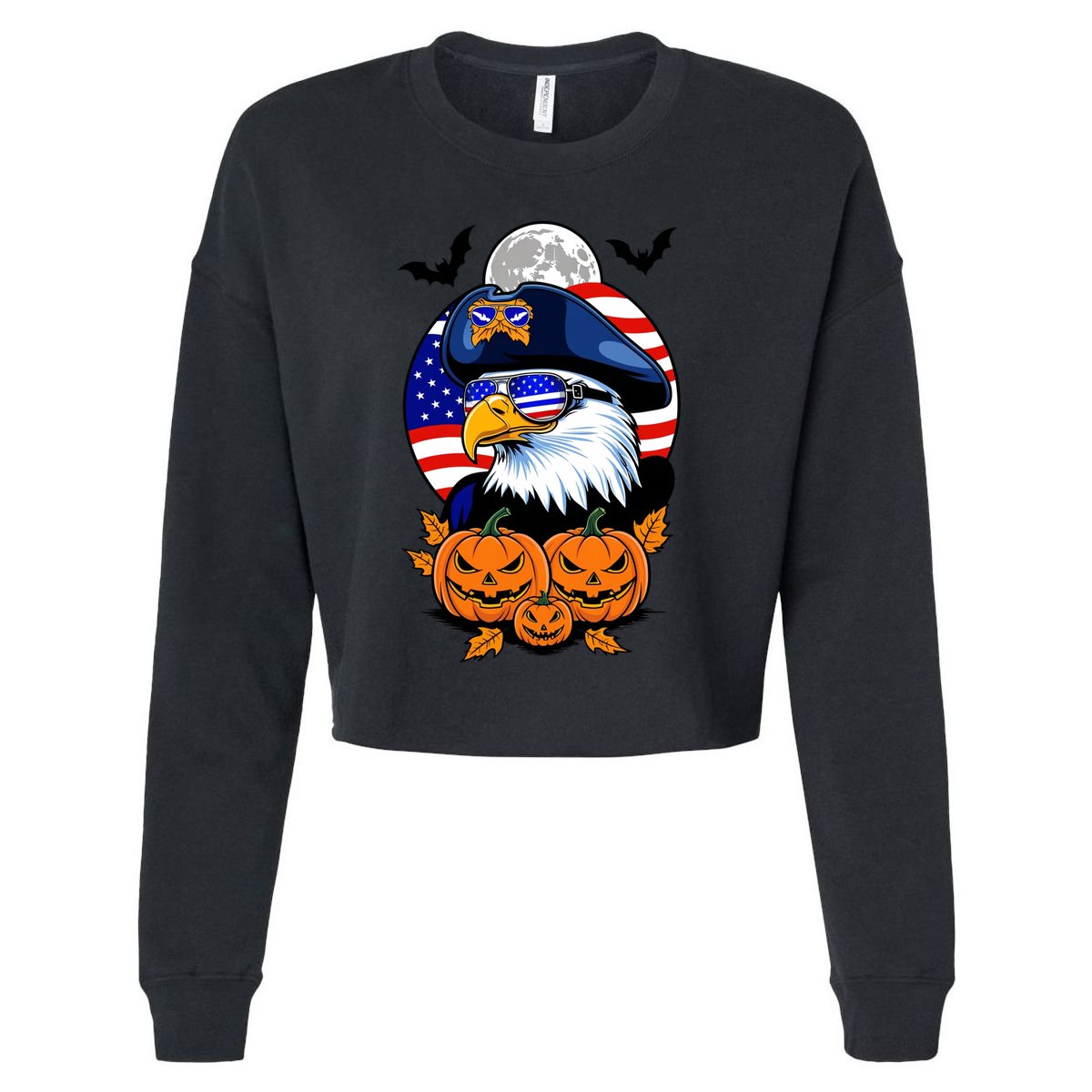 Cute Bald Eagle Witch Halloween Pumpkin Eagle Lover Cropped Pullover Crew