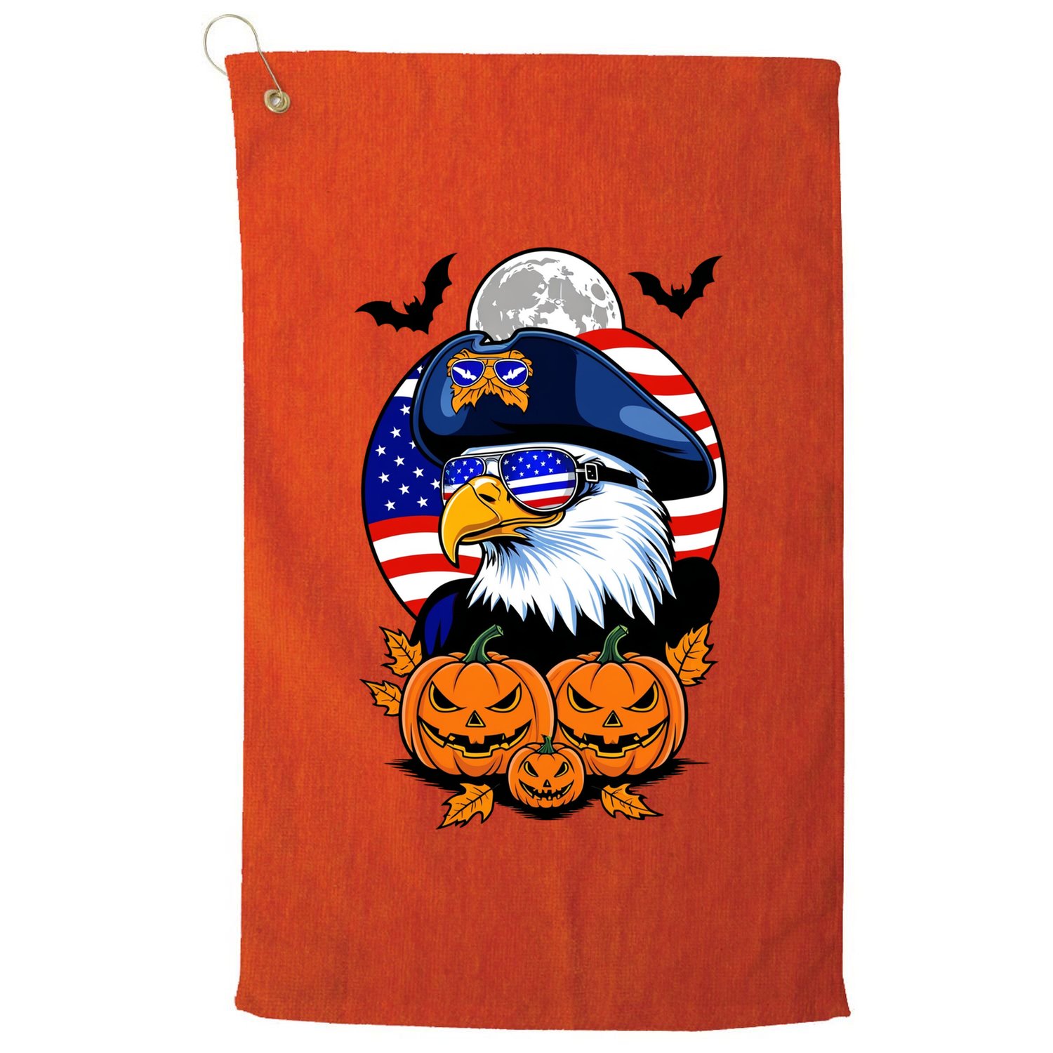 Cute Bald Eagle Witch Halloween Pumpkin Eagle Lover Golf Towel