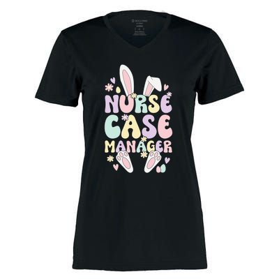 Cute Bunny Easter Nurse Case Manager Stethoscope Women's Momentum V-Neck T-Shirt