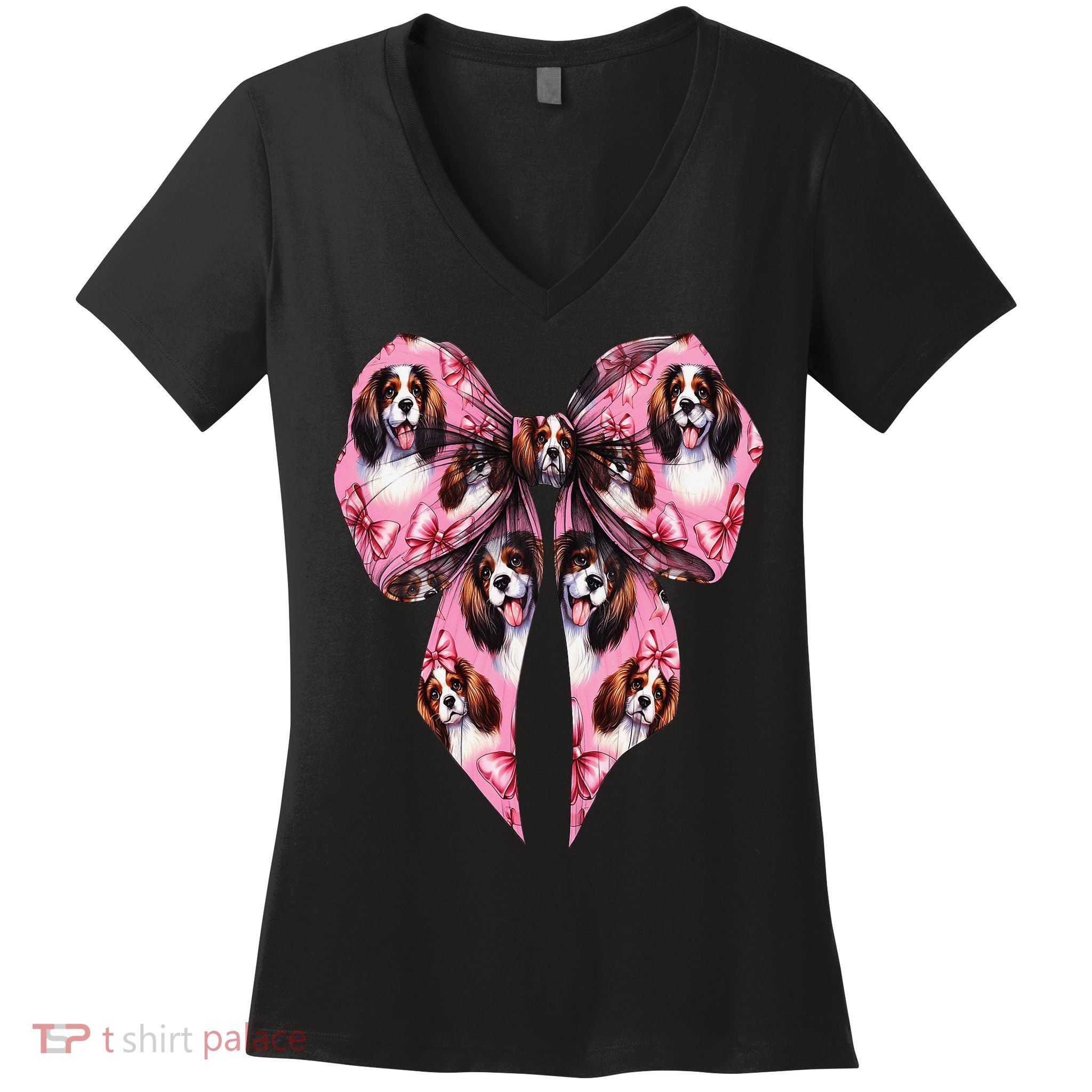 Coquette Bow English Springer Spaniel Dog Mom Girl Women's V-Neck T-Shirt