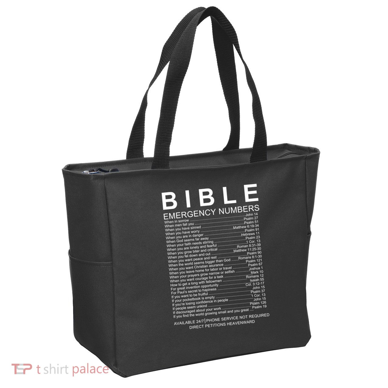 Christian Bible Emergency Numbers Zip Tote Bag