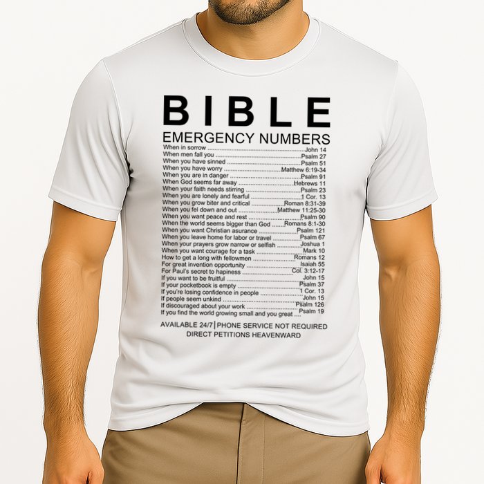 Christian Bible Emergency Numbers Performance Shirt