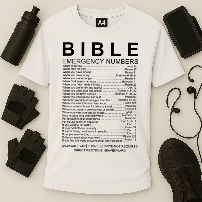 Christian Bible Emergency Numbers Performance Shirt