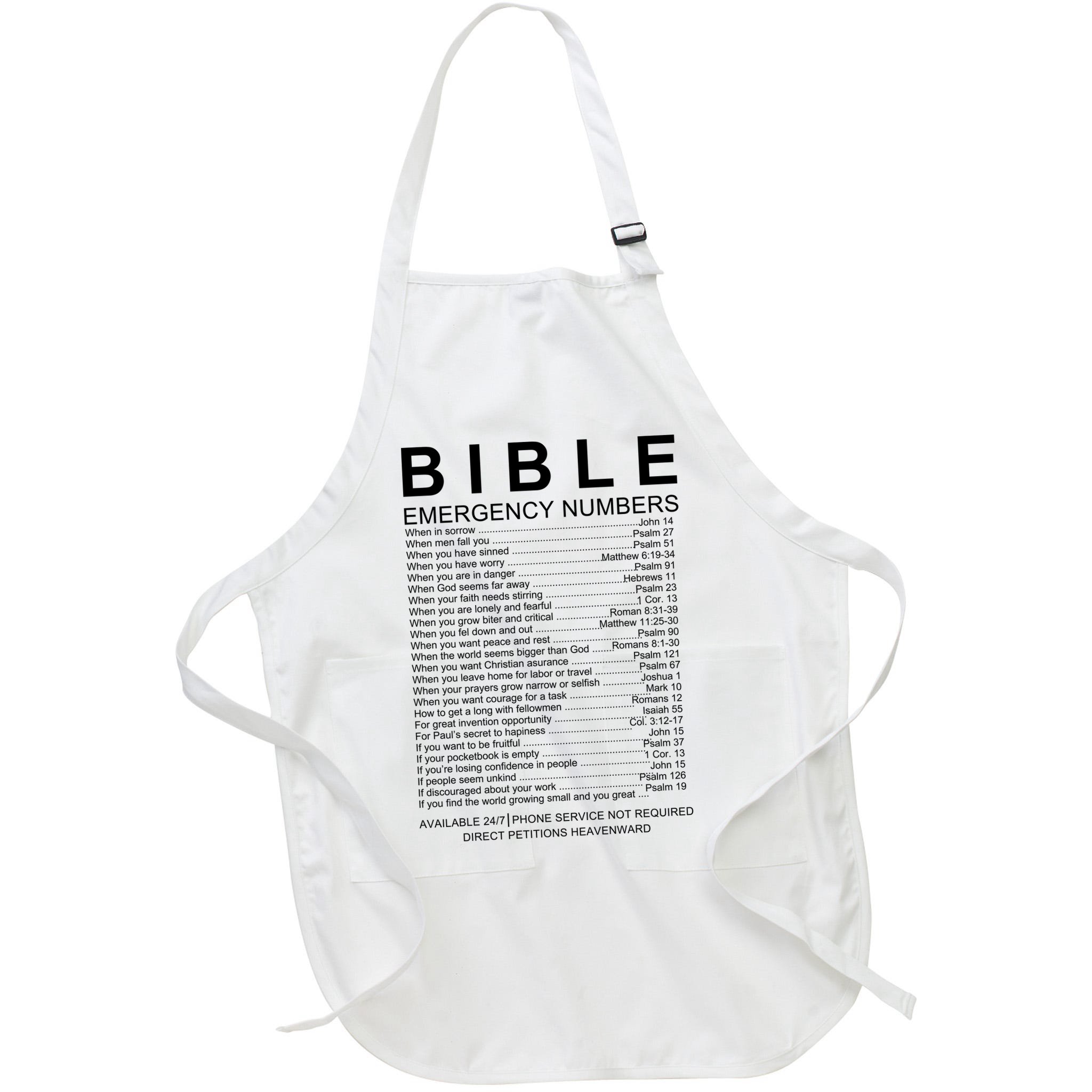 Christian Bible Emergency Numbers Apron