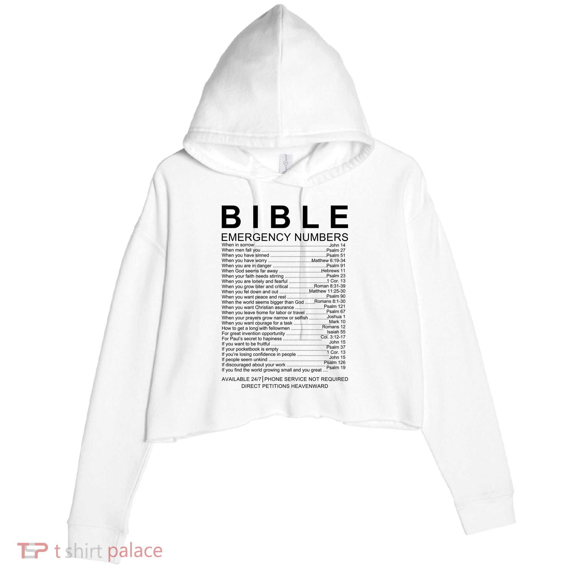 Christian Bible Emergency Numbers Crop Fleece Hoodie