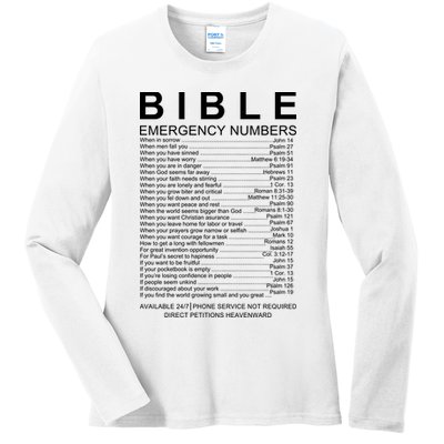 Christian Bible Emergency Numbers Ladies Long Sleeve Shirt