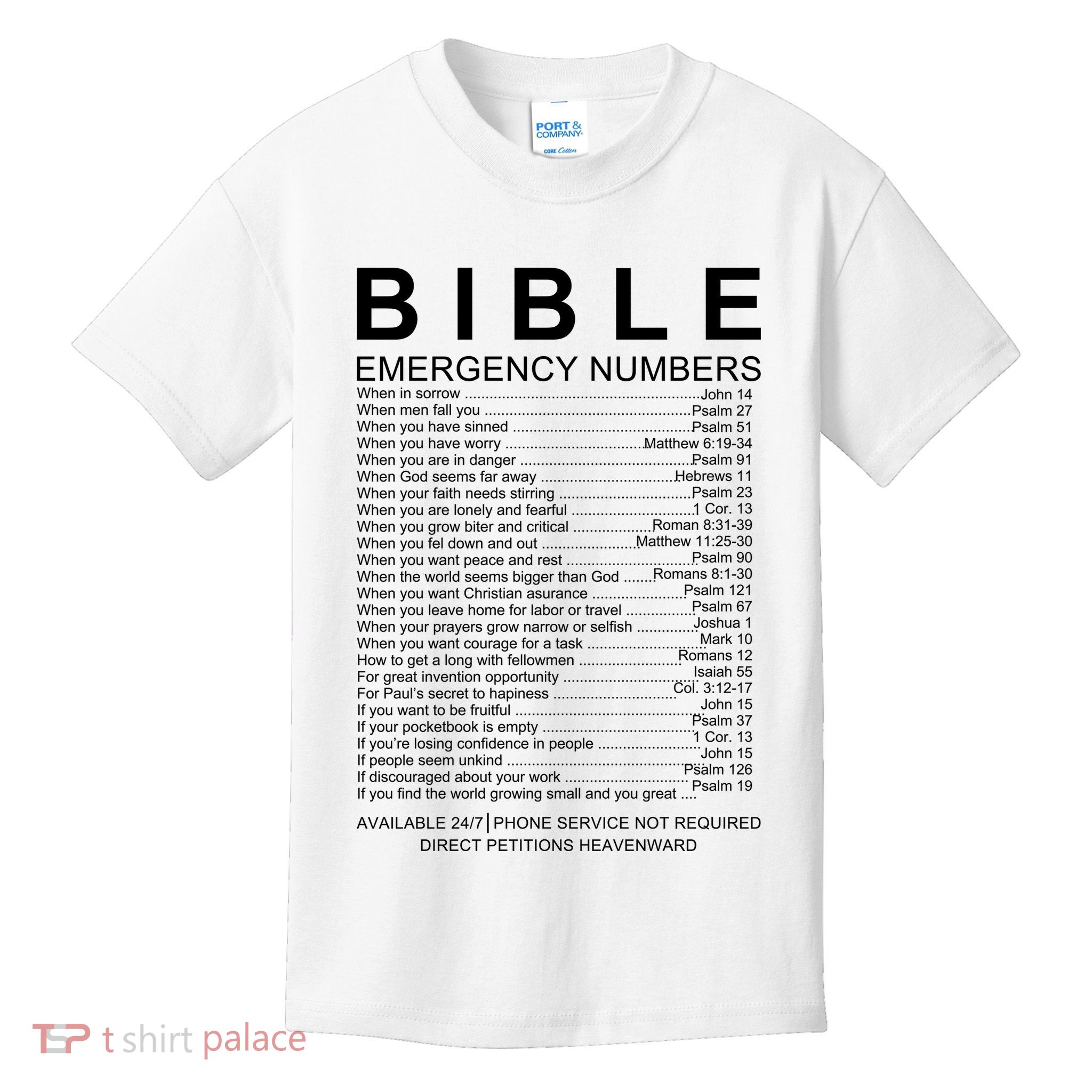 Christian Bible Emergency Numbers Kids T-Shirt