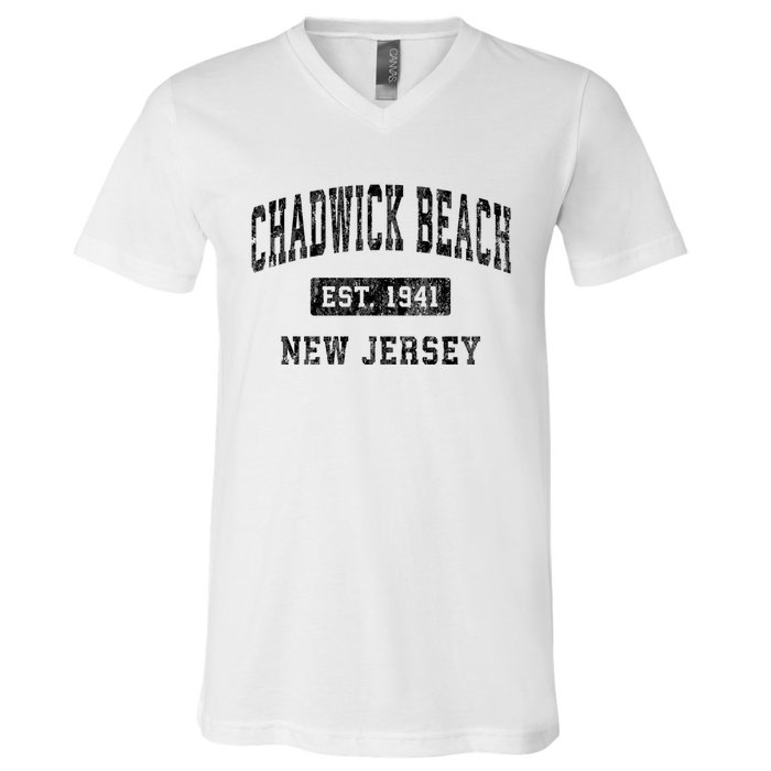 Chadwick Beach Est 1941 New Jersey Nj Vintage Established Sports V-Neck T-Shirt