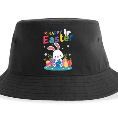 Cute Bunny Eggs Easter Camping Happy Easter Day 2024 Sustainable Bucket Hat