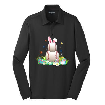 Cute Baseball Easter Egg Bunny Cute Gift Gift Silk Touch Performance Long Sleeve Polo