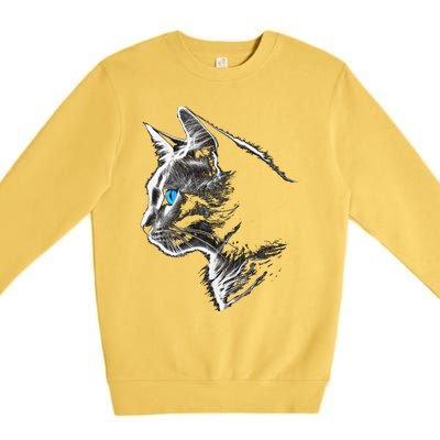 Cat Blue Eyes Pet Animal Art Cat Premium Crewneck Sweatshirt