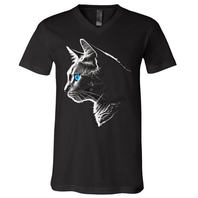 Cat Blue Eyes Pet Animal Art Cat V-Neck T-Shirt