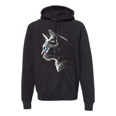 Cat Blue Eyes Pet Animal Art Cat Premium Hoodie